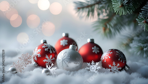 blurred holiday lights with pine accents