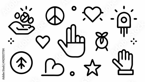 Stylized editable hands line icons collection with various gestures perfect for UI elements instructional guides user manuals and hand themed digital assets