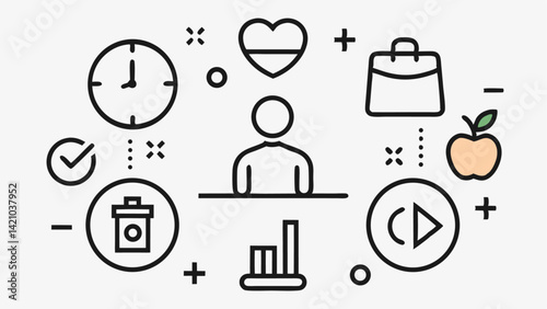 Line editable healthy lifestyle icons set featuring nutrition exercise meditation and daily health practices ideal for wellness applications personal health journals and fitness websites