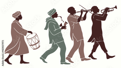 Cultural Band Musicians Silhouette Vector Drum Saxophone Trumpet Violin Image