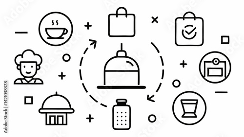 Hotel and accommodation icon set featuring line illustrations for travel websites, booking platforms, hospitality UI kits, and vacation rental applications
