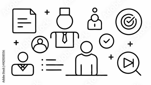 HR line icons pack featuring editable illustrations related to recruitment, teamwork, employee benefits and management, ideal for business and startup websites