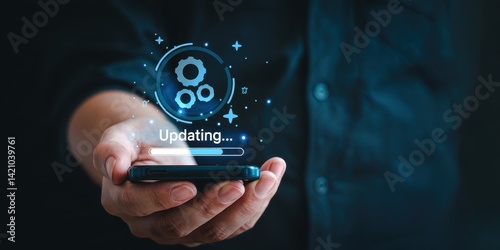 Mobile phone displaying an update in progress.