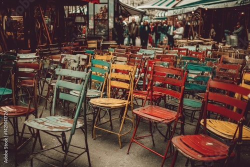 Parisian outdoor cafe chairs photo