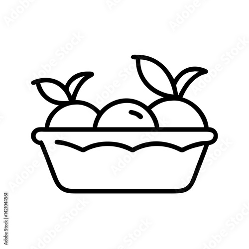 Fruit basket minimalist linear icon in green and white, fresh and healthy nutrition symbol on white background with copy space 
