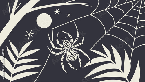 Stylized Spider Web Moonlit Night Illustration