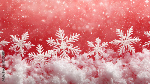 Snowflakes on red background holiday concept