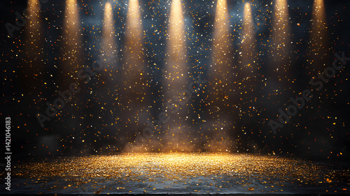 Spotlit golden stage background with dramatic light