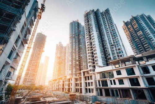 Urban construction site at dawn photo