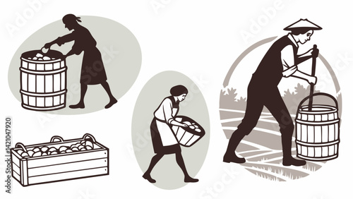 Vintage Style Potato Harvest Farm Illustration