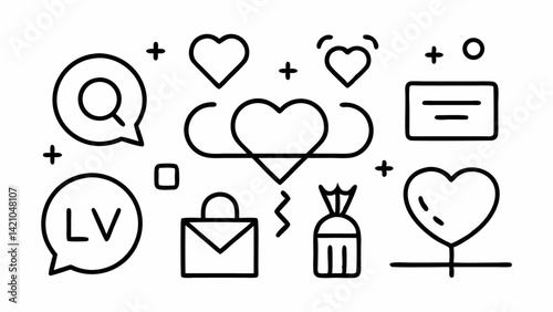 Love editable icons set in vector format showing heart symbols, couples, romance themes, emotional bonding, dating, wedding, and affectionate gestures with cute designs.