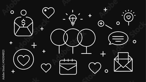 Love editable vector icon set expressing themes of passion, romance, relationships, hearts, couple moments, affectionate hugs, and emotional bonding in a visual format.