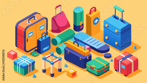 Editable vector icons set of luggage and travel bags for summer vacation themes, perfect for tourism, suitcase packing, holiday planning, and adventurous trip symbols.
