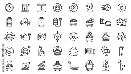 Eco friendly electric vehicle icon line collection with trendy style vector design with editable stroke