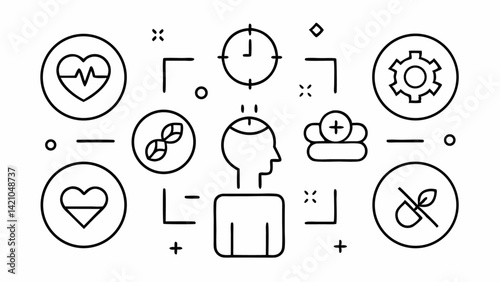 Editable mental health line icon set with illustrations covering therapy, emotional well-being, psychological support, mindfulness, self-care, and brain health.
