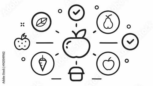 Modern editable vector icons themed around nutrition and healthy living presented in a clean line art style ideal for medical, wellness, and fitness content creators