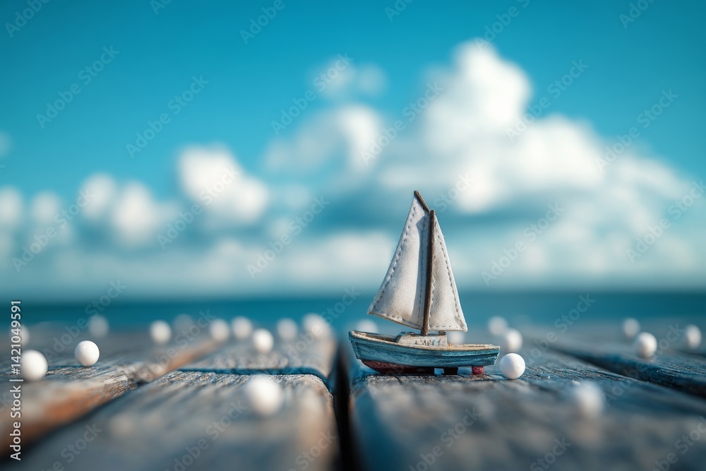 Fototapeta premium Small sailboat on wooden pier
