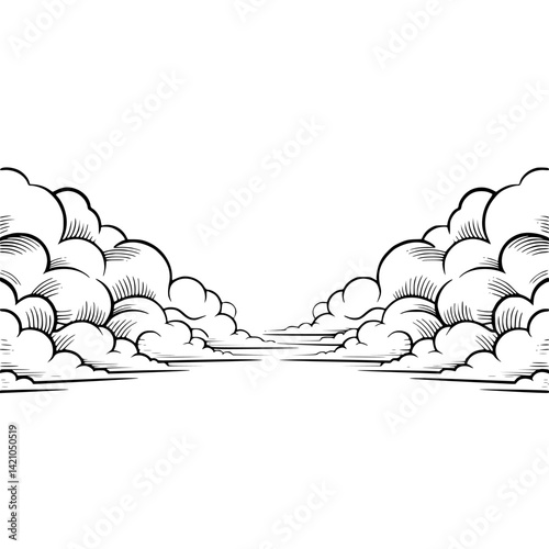 Engraved Cloudscape: Black and White Sky Background