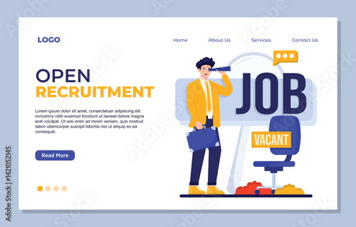 Landing page template Illustration of recruitment concept with HR manager analyzing candidate profiles for job vacancies in company