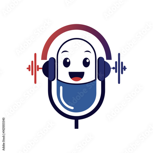 Cute Microphone Mascot with Headphones for Podcast or Audio Design
