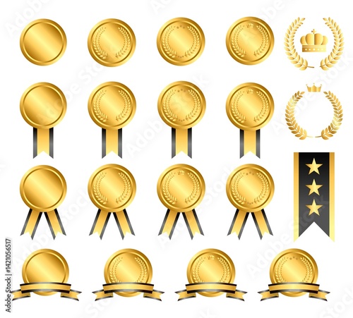 ゴールドメダルと黒のリボンのセット