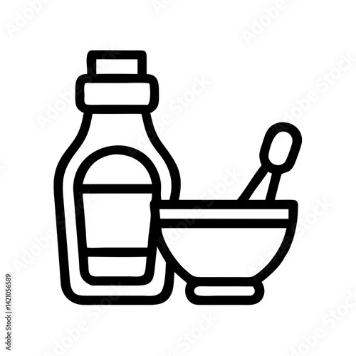Syrup Bottle and Dipping Bowl Icon Design