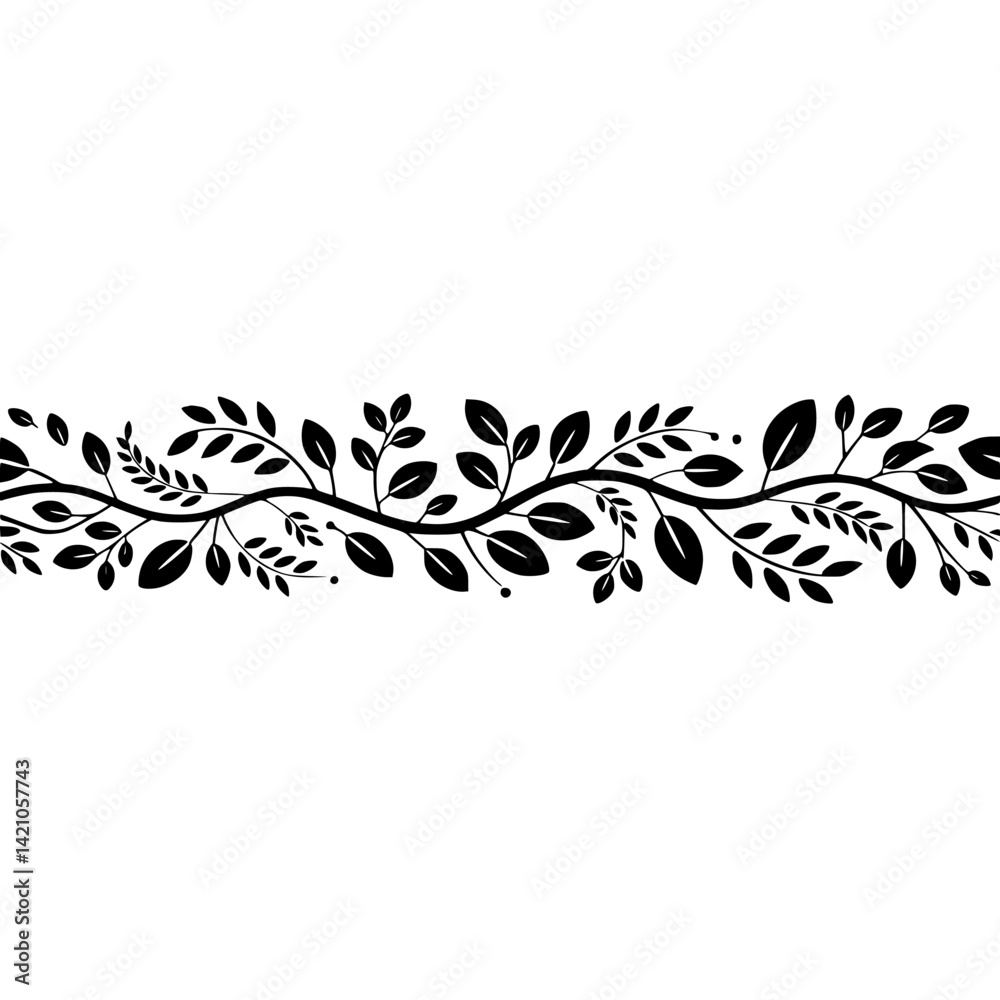 Obraz premium Elegant Black Leafy Border on White, Minimalist Nature Vector