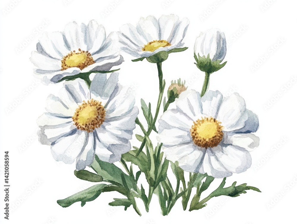 Obraz premium White daisies a floral watercolor painting with a charming painterly aesthetic
