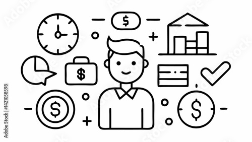 Personal finance icon set with savings, budgeting, investment, and banking concepts – editable line vector design for financial apps, websites, and education