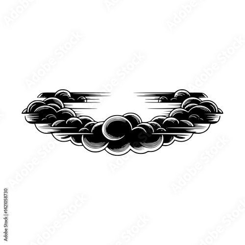 Ornate Cloud Frame in Black and White with Shadow, Decorative Design