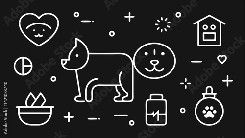 Editable icon set featuring pets and animals including care, grooming, feeding, and companionship – ideal for veterinary services, pet stores, and blogs