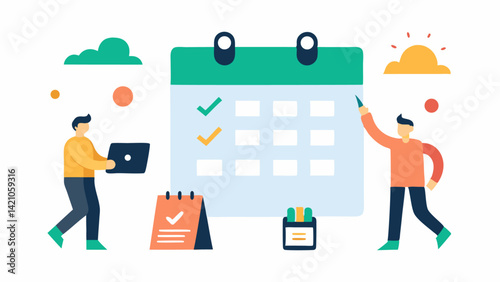 Planning schedule illustration set with characters designed for organized task tracking and time management