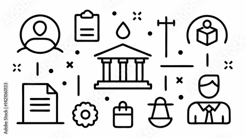 Editable public services icon set highlighting infrastructure, civic systems, and municipal operations illustrations