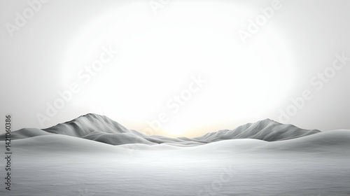 Serene Winter Landscape with Snowy Mountains and Bright Sunlight photo