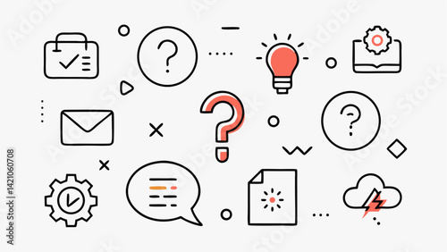 Editable Vector Icon Set Depicting Questions and Dialogue Symbols Perfect for Creating Interactive Support Pages and Enhancing User Engagement on Digital Platforms
