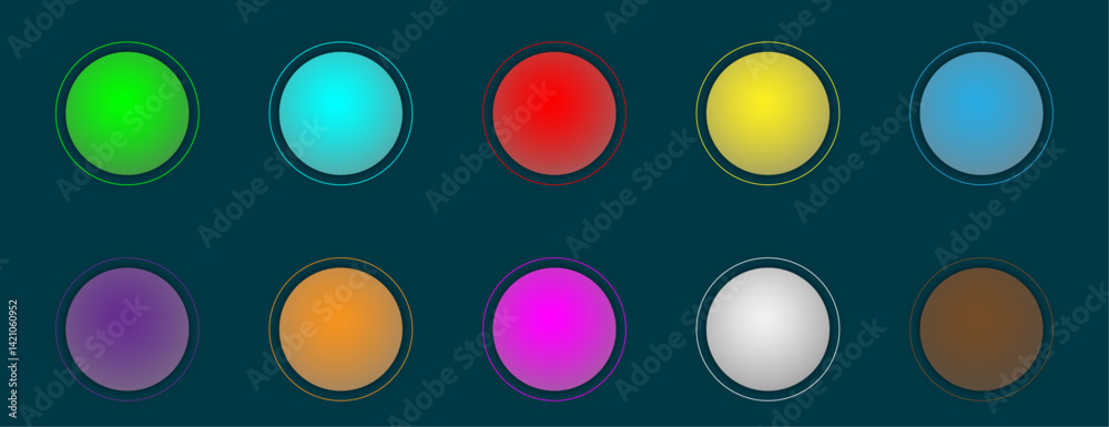 Button set of geometric shape | 3d circle shape abstract design with glow metallic neon | Modern presentation icon set for banner, flyer, texture, futuristic, signal design with red-cyan-magenta color Button set of geometric shape | 3d circle shape abstract design with glow metallic neon | Modern presentation icon set for banner, flyer, texture, futuristic, signal design with red-cyan-magenta color