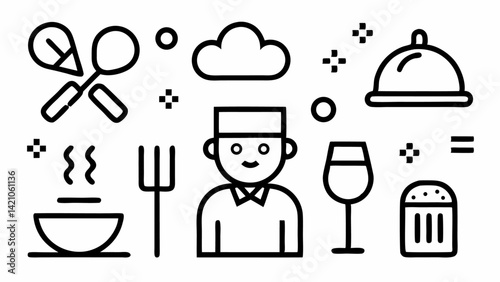 Restaurant Themed Editable Icon Set in Minimalist Vector Style Suitable for Culinary Websites Food Blogs Digital Menus and Modern Restaurant Branding