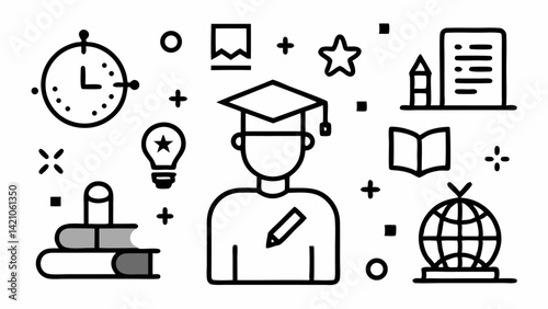 School thin line editable vector icon collection highlighting classroom items school life elements and learning tools for use in digital educational content