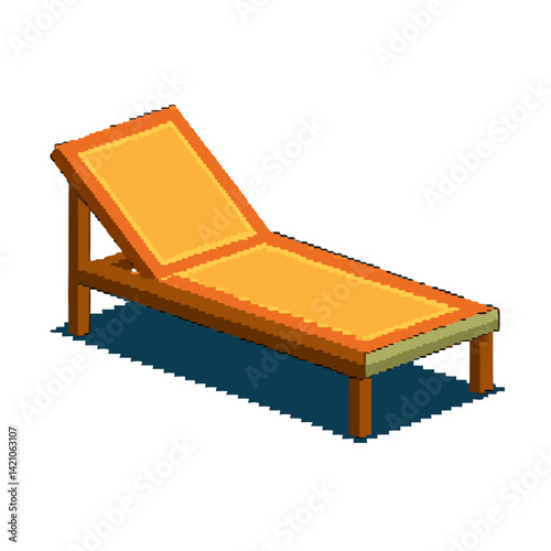 Pixel art sun lounger with shadow on transparent background