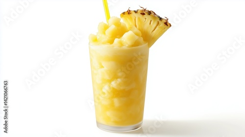 One pineapple and lemon slush on white background