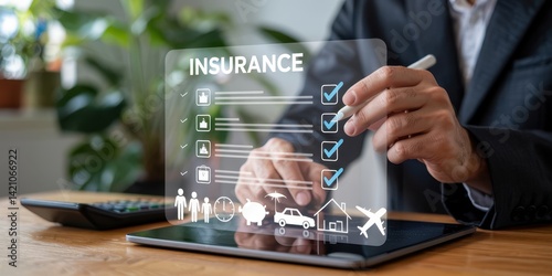Businessperson reviewing insurance policy details.