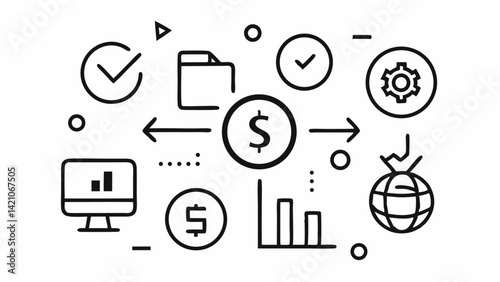 Editable stock line icons vector illustration set for financial planning investment growth trading and market strategy