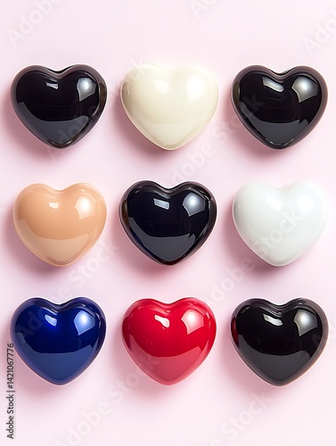 Heart-shaped buttons, pastel background