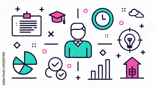 Vector icon set of success elements editable in line style perfect for achievement progress leadership and professional growth