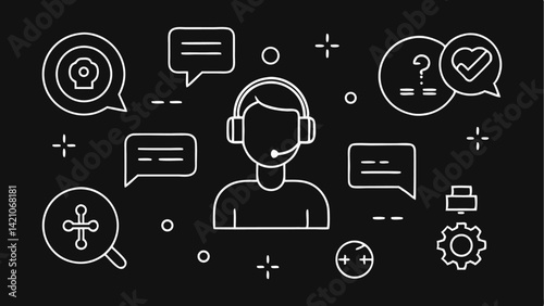 Editable support service line vector icons ideal for customer care help desk assistance and online technical support themes