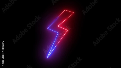 Neon glowing colorful lightning energy icon of power icon animation on a black background.