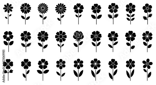 Flowers icon set. Flowers isolated on white background. Flowers in modern simple. Cute round flower plant nature collection. Vector illustrator