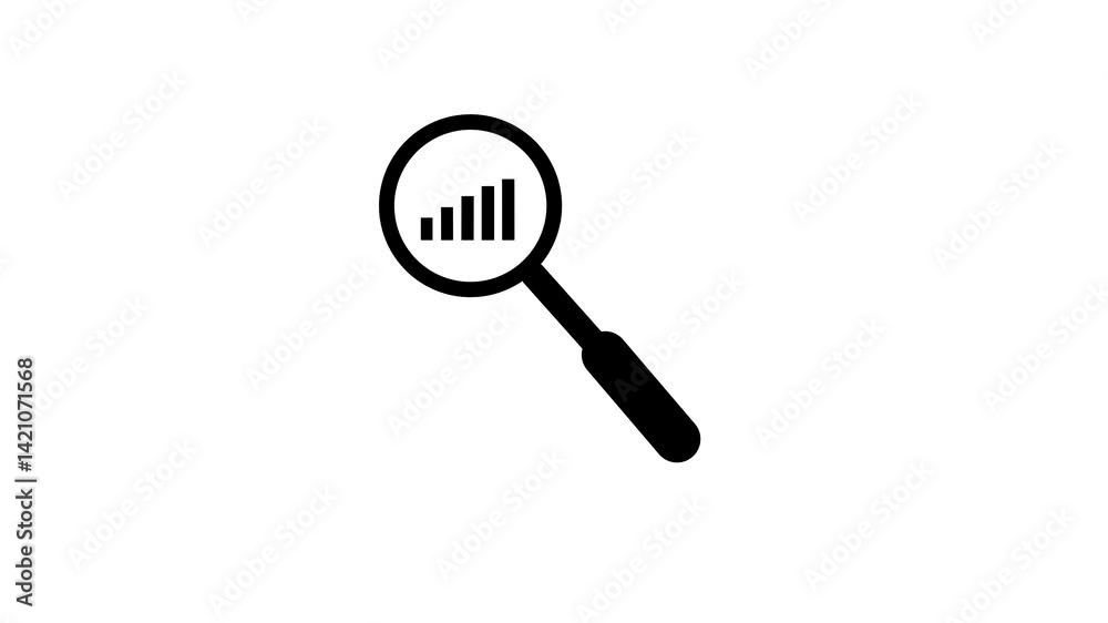 magnifying icon with business graph icon animation on a white background. magnifying icon with business graph icon animation on a white background.