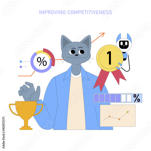 AI For Managers. Flat Vector Illustration