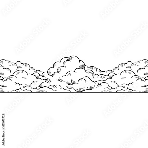 Stylized Cloudscape Border: Monochrome Illustration